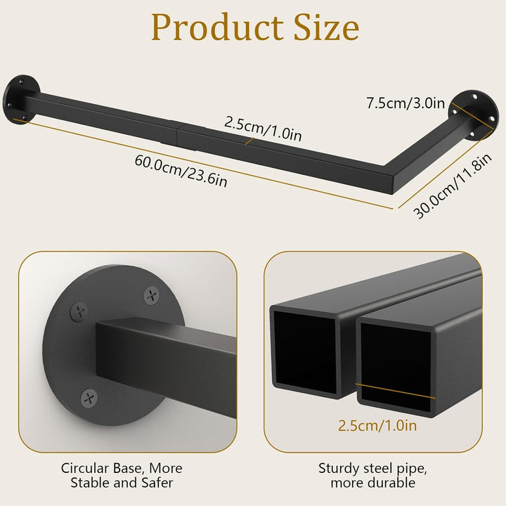 Yawinhe Industrierohr Kleiderstangen für die Wand, Garderobenstange L-Form, Abnehmbare Kleiderstände