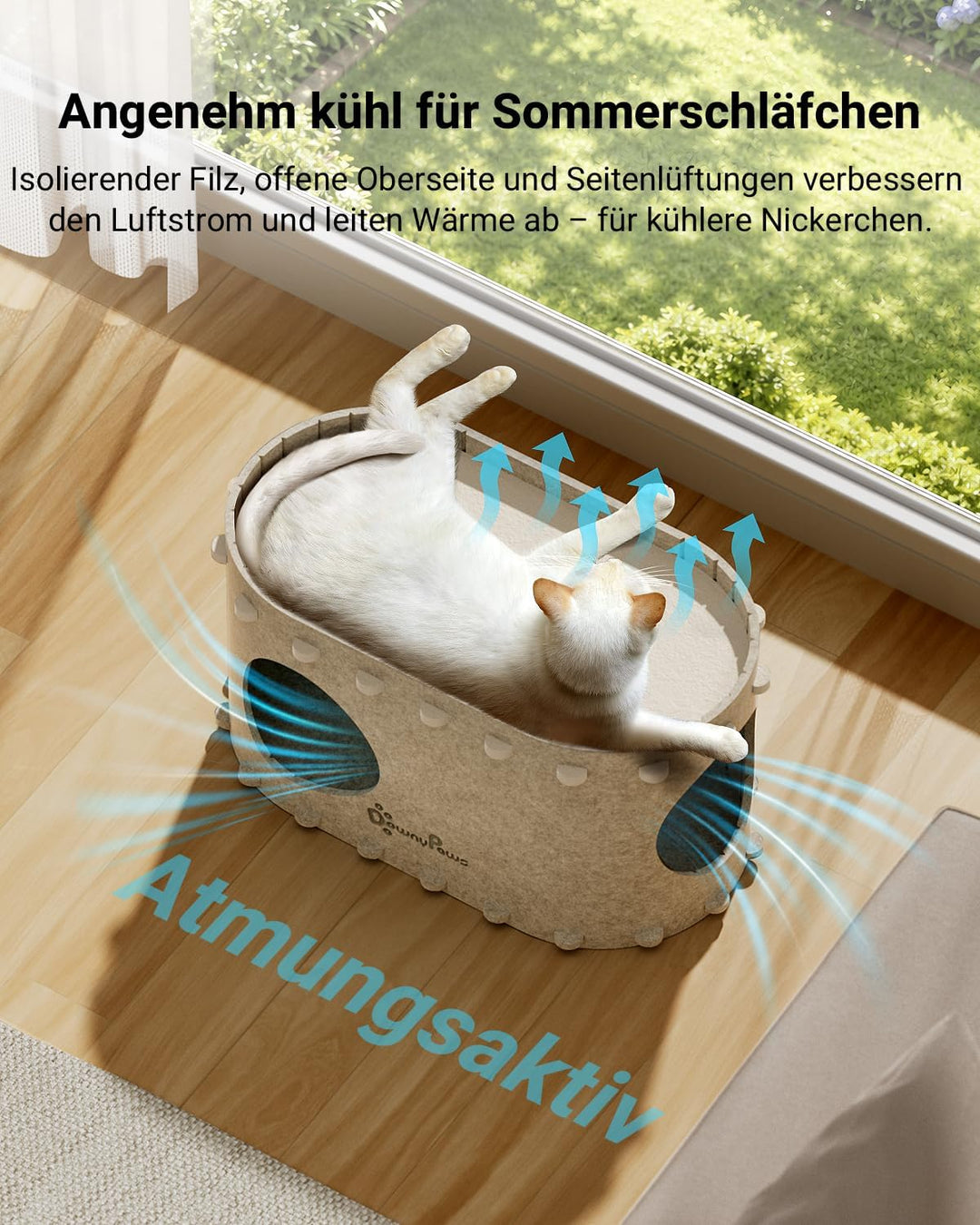 Katzenhöhle Filz, Katzenhaus aus Filz, Katzenbett, Katzenhöhle für Katzen, 58 x 33 x 30cm, Peek-a-Bo