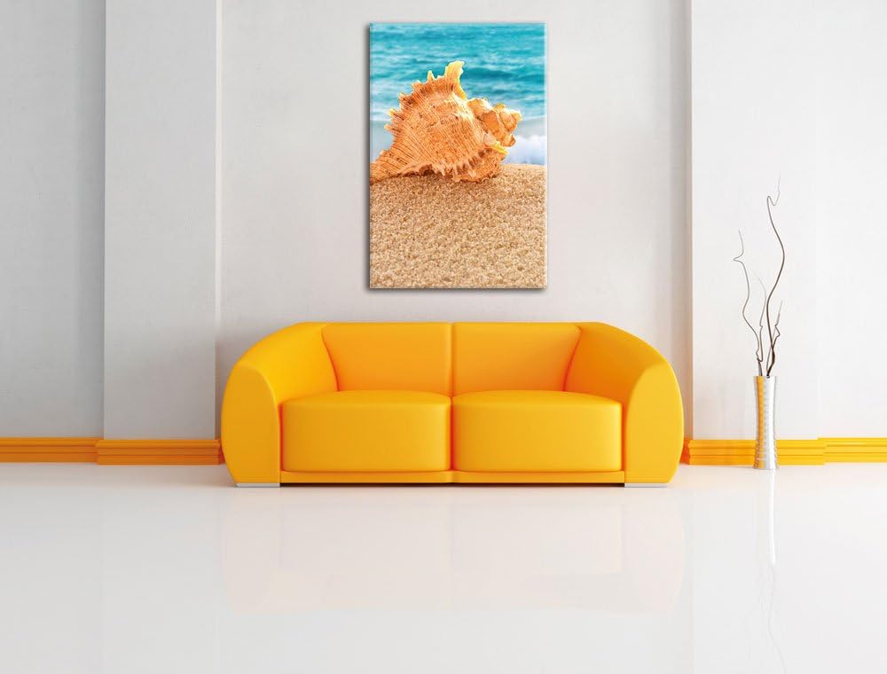 Muschel am Strand, Format: 100x70 auf Leinwand, XXL riesige Bilder fertig gerahmt mit Keilrahmen, Ku