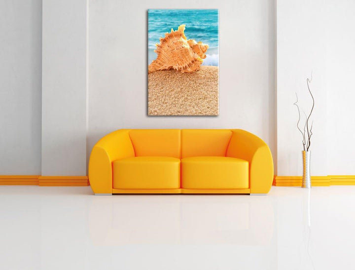 Muschel am Strand, Format: 100x70 auf Leinwand, XXL riesige Bilder fertig gerahmt mit Keilrahmen, Ku
