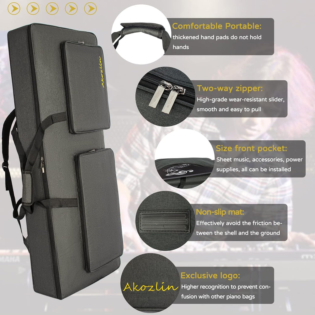 AKOZLIN Tasche für 76 Tasten, tragbar, langlebig, gepolstert, universal, wasserdicht, Oxford-Stoff,