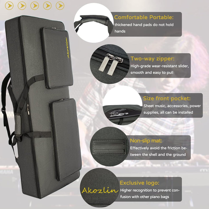 AKOZLIN Tasche für 76 Tasten, tragbar, langlebig, gepolstert, universal, wasserdicht, Oxford-Stoff,