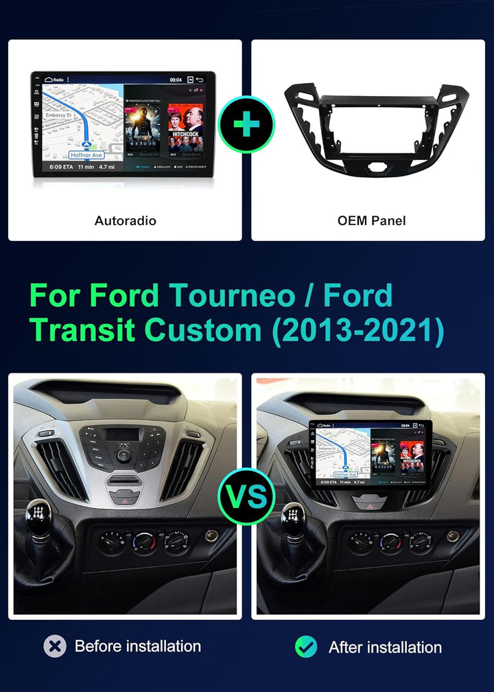 BXLIYER Android 12 IPS Autoradio Passt für Ford Tourneo Transit Custom (2013-2021) - Eingebaut Carpl