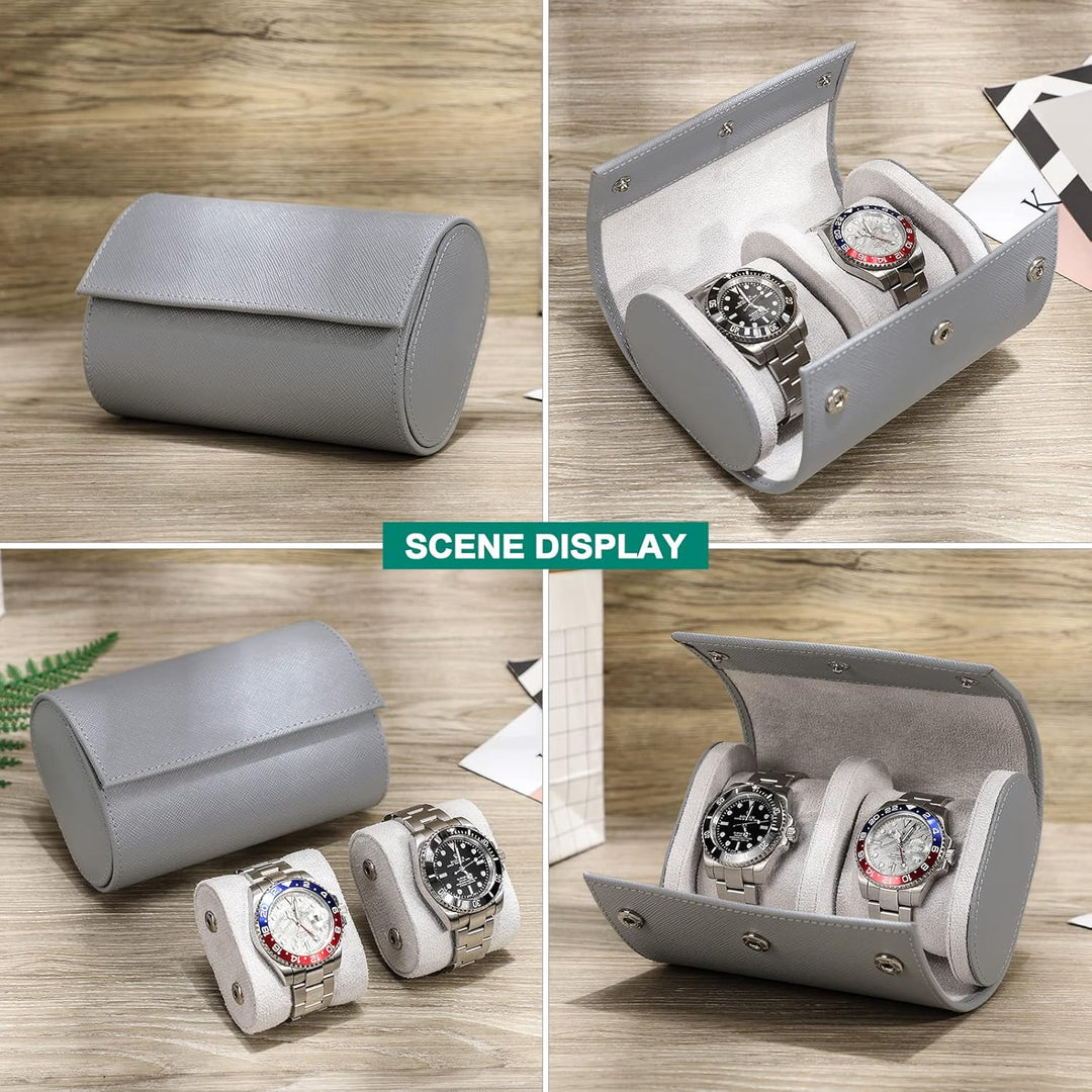Hiram Uhrenkoffer aus echtem Leder für 2 Uhren, handgefertigt, echtes Saffiano-Leder, Reiseuhr, trag