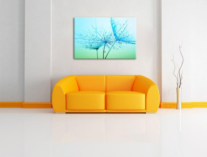 Pixxprint Pusteblume bedeckt mit Tropfen als Leinwandbild/Grösse: 100x70 cm/Wandbild/Kunstdruck/fert