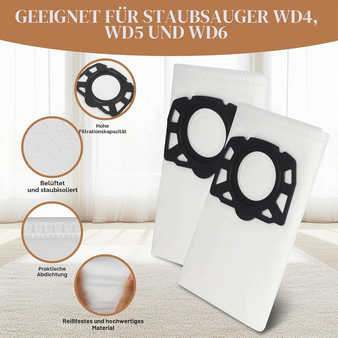 12 Staubsaugerbeutel für Kärcher WD4/WD5/WD6/WD5P/WD6P/MV4/MV5/MV6,Für Kärcher 2.863-006.0,Für Ersat