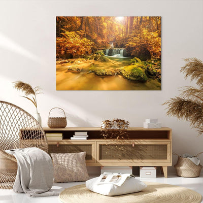 ARTTOR Bilder auf Leinwand 100x70cm Leinwandbild Wald Bach Tropen Natur Gross Wanddeko Bild Schlafzi