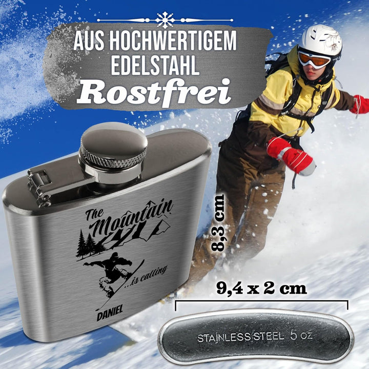 Print Royal Flachmann mit Gravur aus Edelstahl selbst gestalten - The Mountain is Calling! - mit Nam