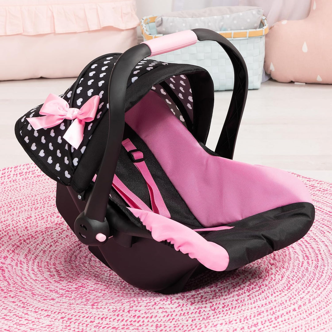 Bayer Design 67960AA Puppenautositz mit Dach, verstellbarem Griff, Puppenzubehör, rosa, schwarz, Her