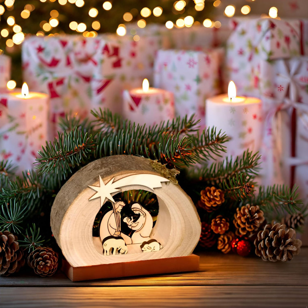 Kaltner Präsente Geschenkidee - Weihnachtskrippe Krippe aus Holz mit Jesus, Maria und Kind in einem