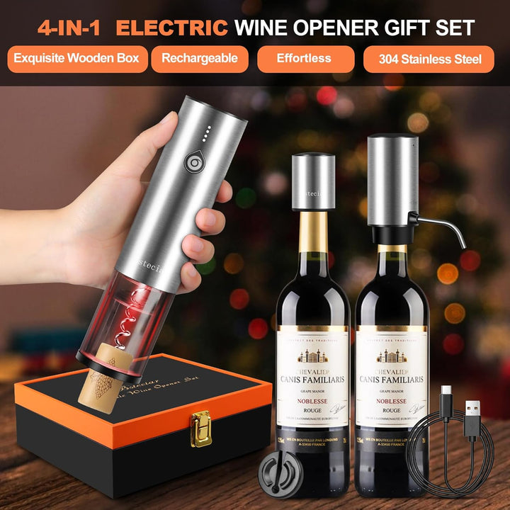 Elektrischer Weinöffner, Geschenk-Set mit Holzkoffer, automatisches elektrisches Weinflaschenöffner-