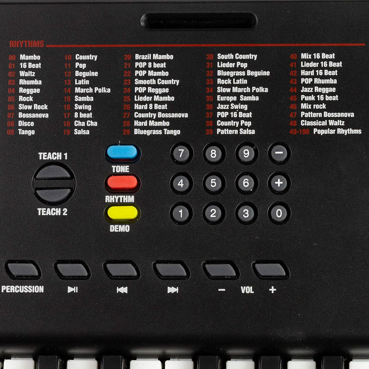 RockJam Compact 61 Key Keyboard with Sheet Music Stand, Power Supply, Piano Note Stickers & Simply P
