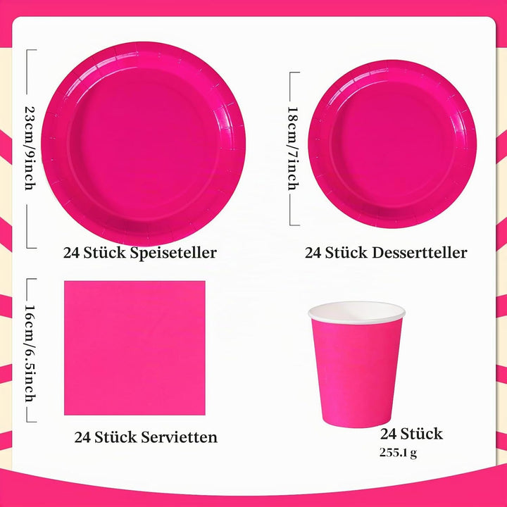 Nkaiso Rot Partygeschirr, 96 Stück Bunt Pappteller, Party Pappteller Becher Servietten Partyteller P