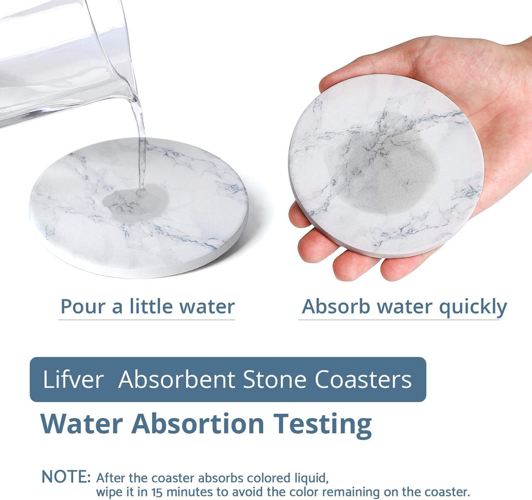 LIFVER Untersetzer Gläser, Glas Untersetzer-Set 6 Stücke mit Halter, Saugfähig Getränk Untersetzer m