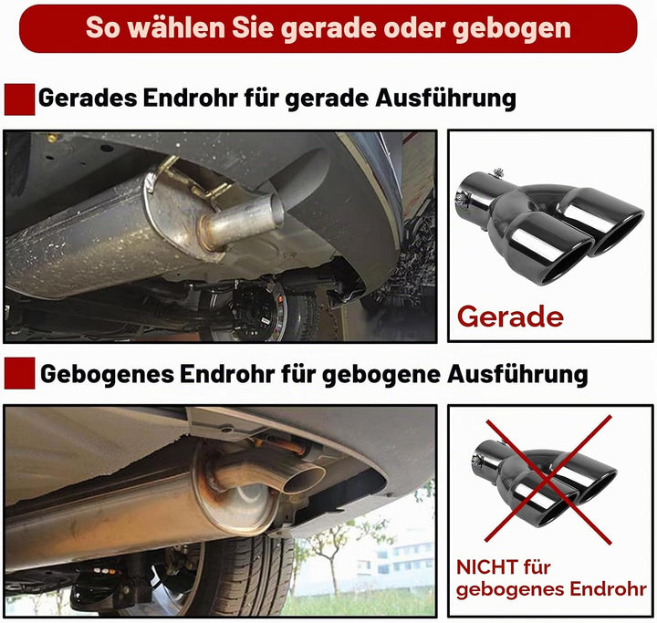 2.5" 63mm Einlass Doppelspitzen Schalldämpfer 3"Auslass Edelstahl Auto Heck Throat Doppelauspuff Ger