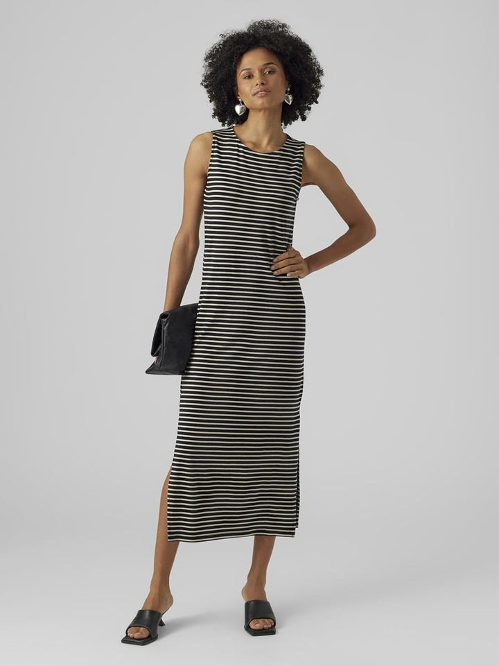 VERO MODA Female Kleid VMFIONA Langes Kleid L Birke/Streifen: Schwarz, L Birke/Streifen: Schwarz