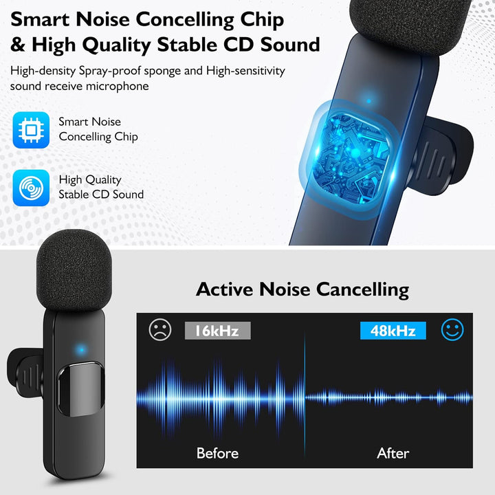 Wireless Professionelles Lavalier-Mikrofon für iPhone, Android Handys, Kameras - Kabelloses, omnidir