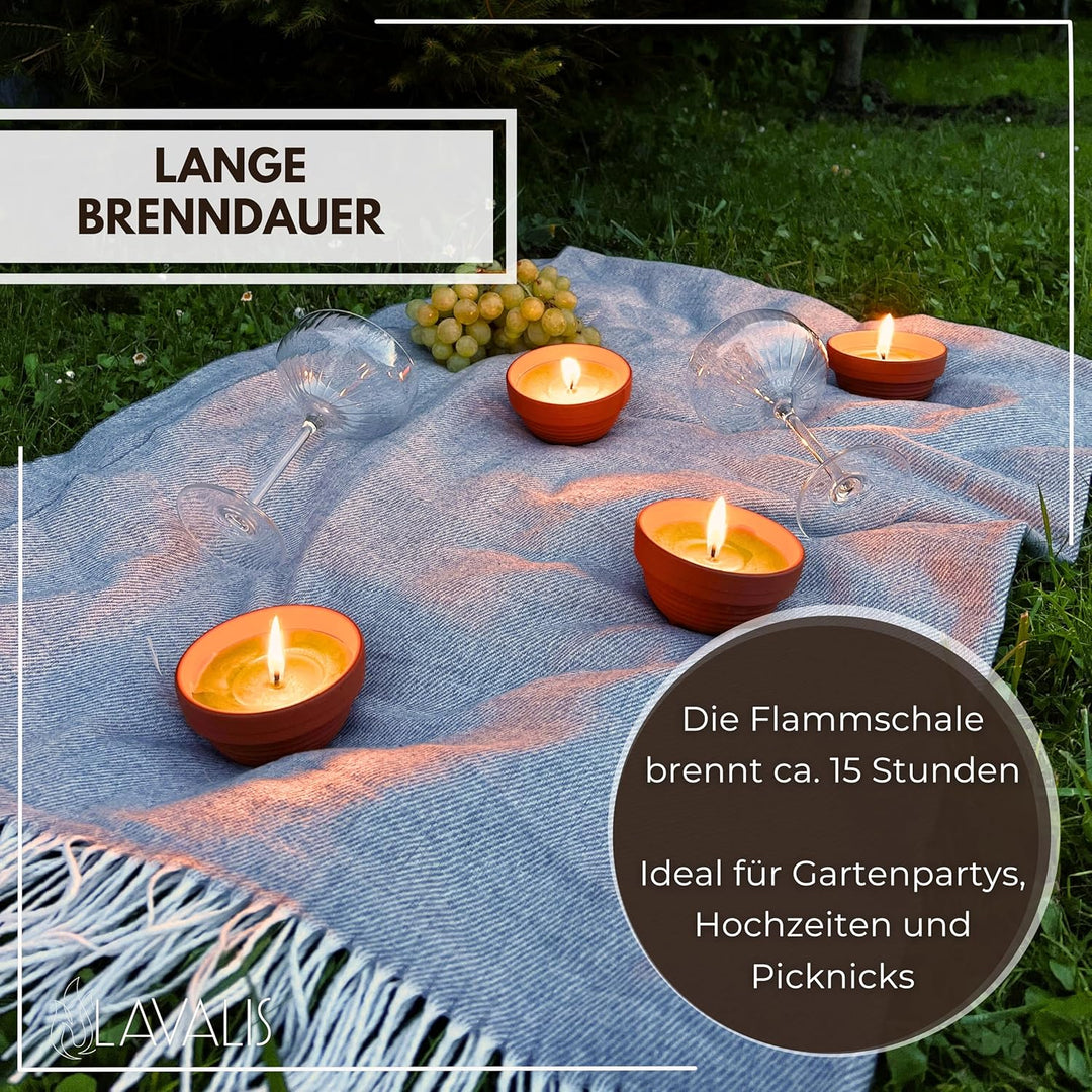 Lavalis 4x kleine Outdoor Kerzen, handbefüllte Terrakotta Kerzen aus recyceltem Wachs, 15h Brenndaue