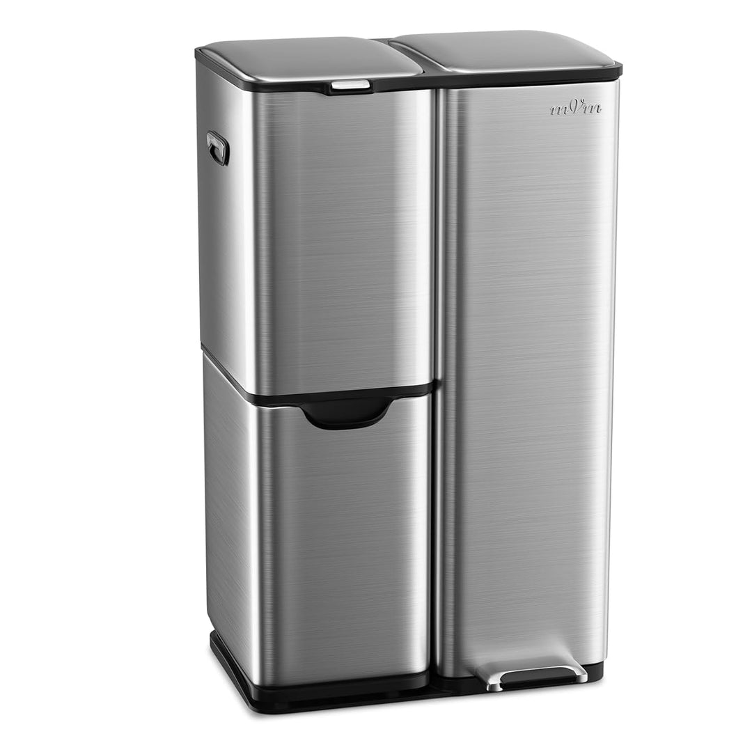 mVm Mülleimer Küche,60 Liter Treteimer,3 Fächer, Mülltrennsystem, Abfalleimer Küche mit Inneneimer a