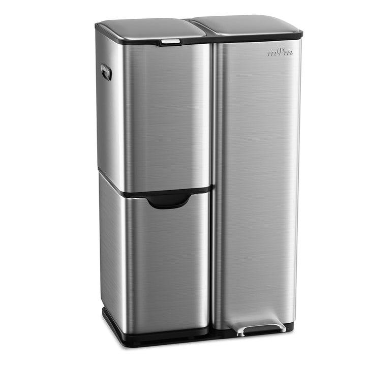 mVm Mülleimer Küche,60 Liter Treteimer,3 Fächer, Mülltrennsystem, Abfalleimer Küche mit Inneneimer a