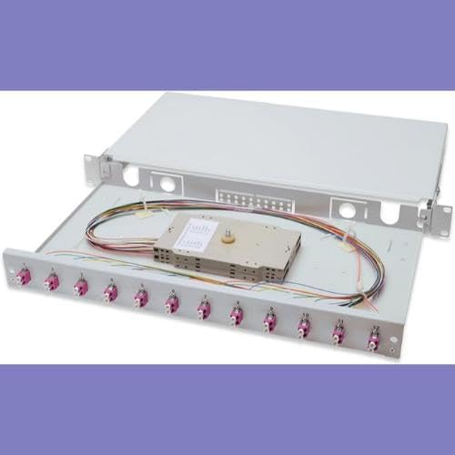 DIGITUS LWL Spleissbox 12 Kupplungen - LC - OM4 - 1HE 19-Zoll - Multi-Mode Duplex - Mit Spleiss-Kass