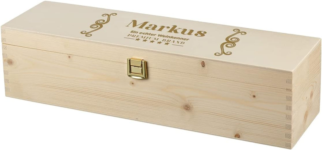 Wein Geschenkset 2-TLG - gravierte Weinflasche 0,7 Liter und Holzbox - perfekt für Geburtstag, Weihn