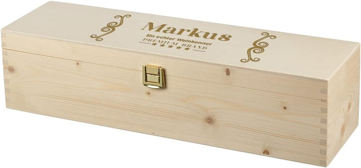 Wein Geschenkset 2-TLG - gravierte Weinflasche 0,7 Liter und Holzbox - perfekt für Geburtstag, Weihn