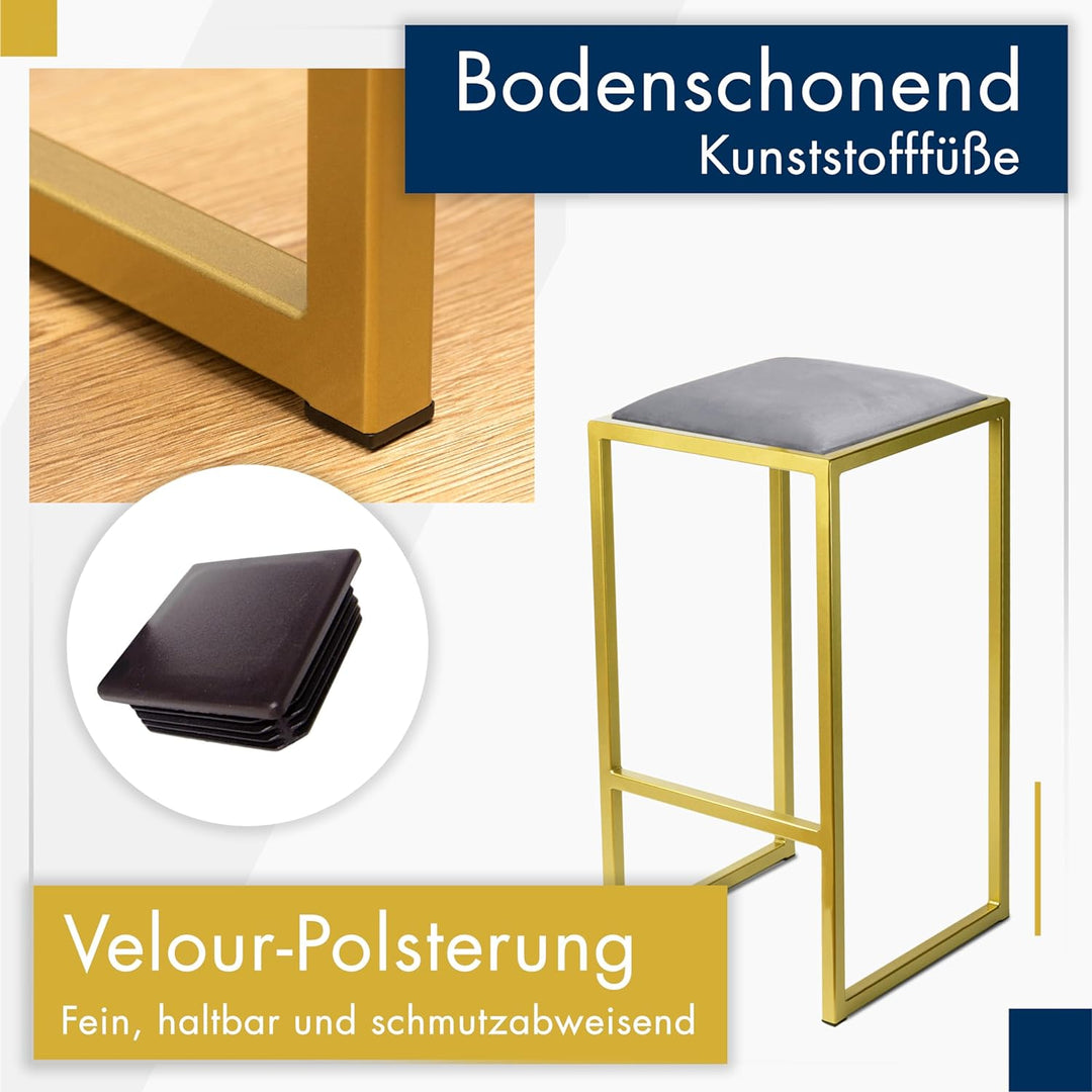 FERRO modern design Barhocker Gold ohne Lehne 64 cm - Metal Barstuhl mit Gepolstertem Sitz - Loft St