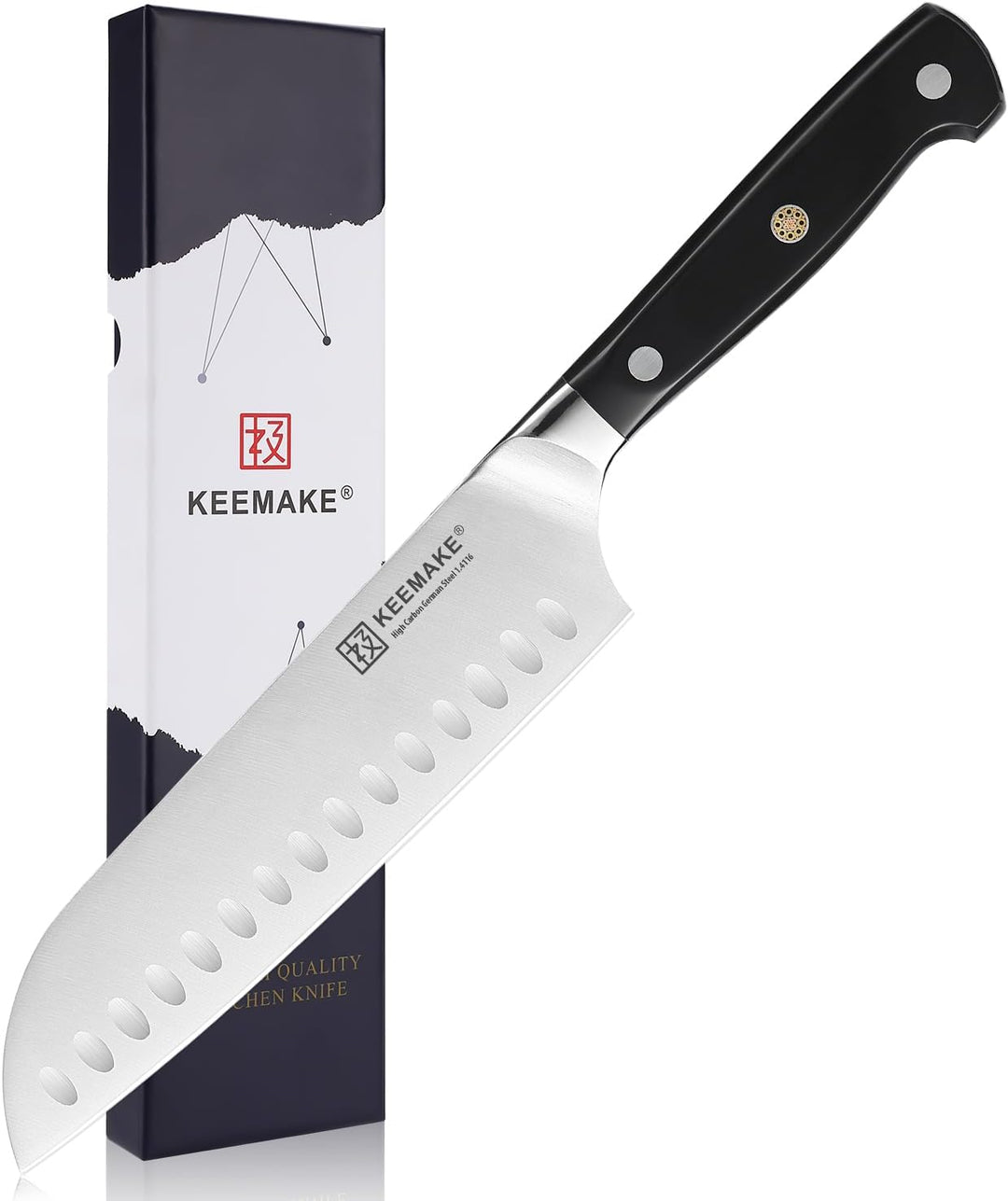 KEEMAKE Santoku Messer 17cm, Kochmesser profi messer aus deutschem Messerstahl, Scharfes Küchenmesse