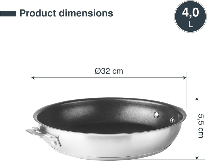 LACOR - 56832 - Kombi-Bratpfannenkörper, Edelstahl 18/10, QuanTanium® Antihaftbeschichtung, PFOA-fre