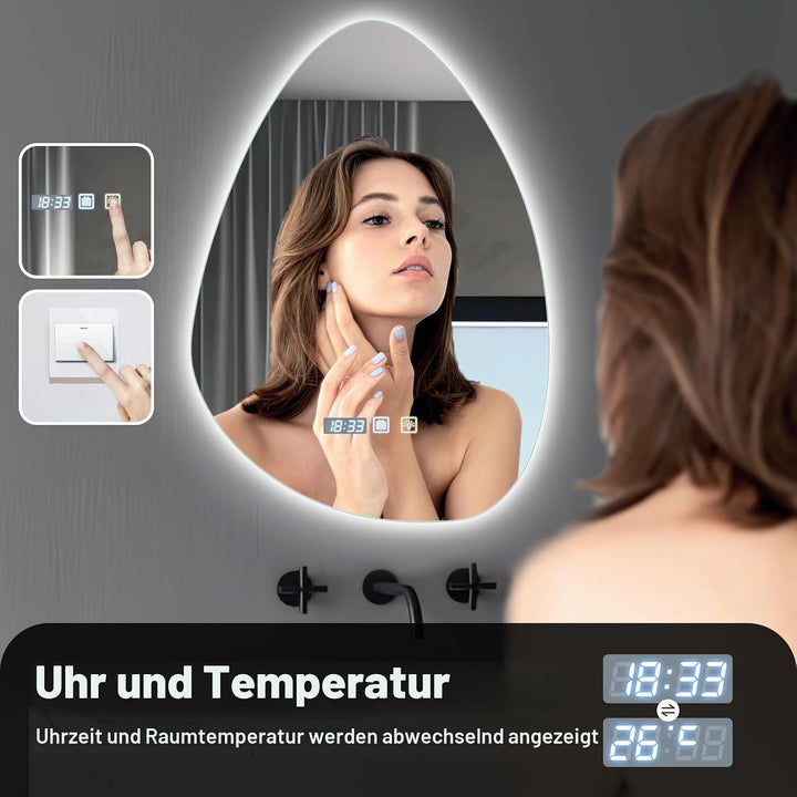 Badezimmerspiegel mit Antibeschlag Timerfunktion | Badspiegel mit Beleuchtung Dimmbar 3000K 4000K 65