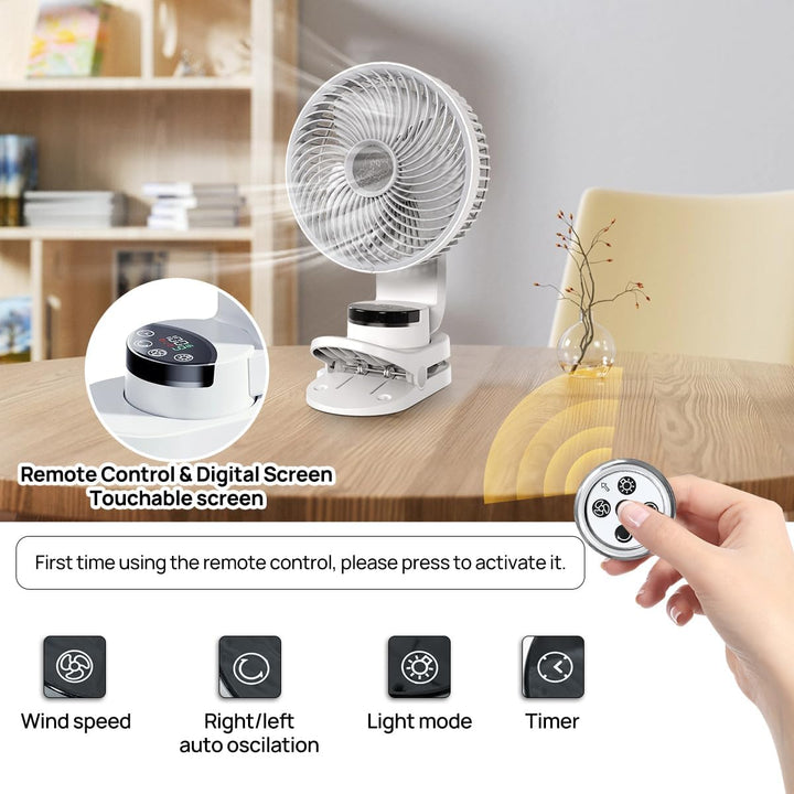 20000mAh Mini USB Clip Ventilator mit akku,3 in 1 Clip Fan Tischventilator mit Led Anzeige, 360°Dreh