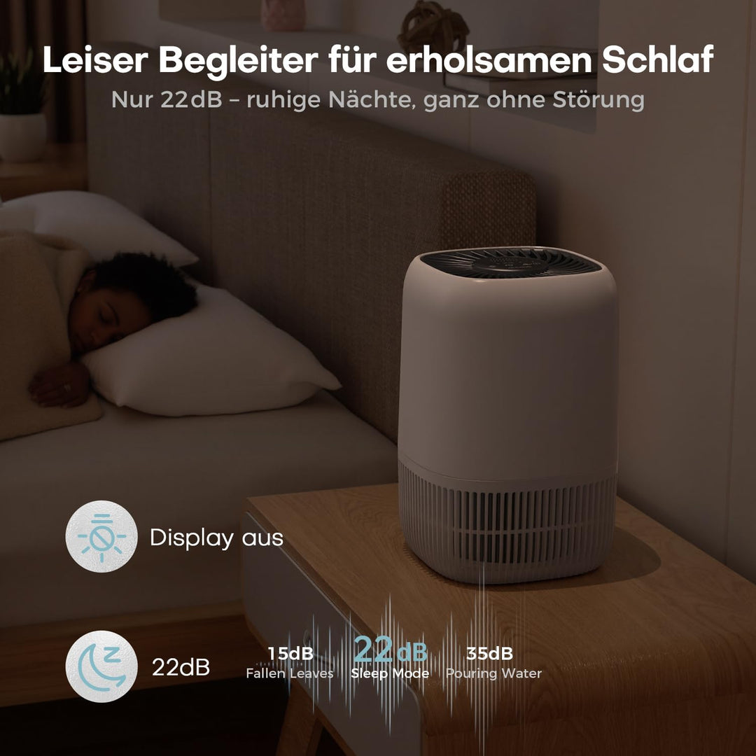 AROEVE Luftreiniger mit H13 HEPA 3-Stufen-Filter, Luftreiniger für Schlafzimmer, 5W Energieverbrauch