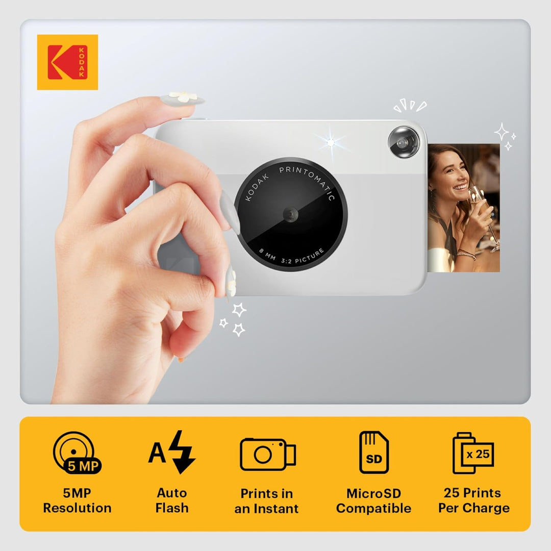 KODAK Printomatic Vollfarb-Sofortdruckkamera + Softcase + Zink 2x3 Zoll selbstklebendes Fotopapier,