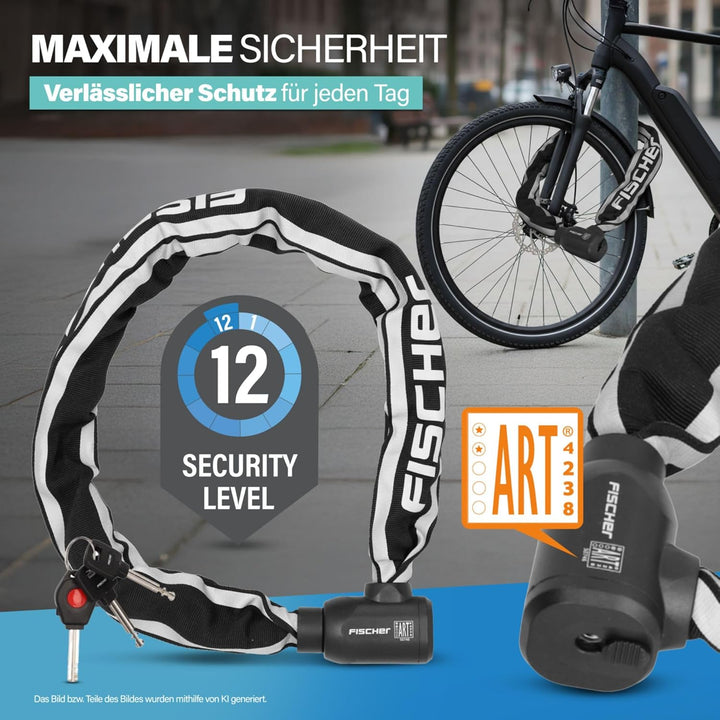FISCHER Fahrrad Kettenschloss PROTEC PLUS+ CK100, aus Stahl, Sicherheit ART-zertifiziert, mit 3 Schl