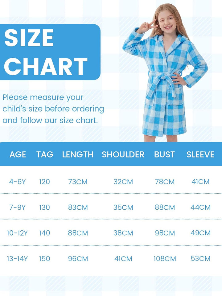 JiAmy Kapuzen Bademantel für Mädchen Flauschiger Fleece Plüsch Langer Schlafmantel Kinder Blau 10-12