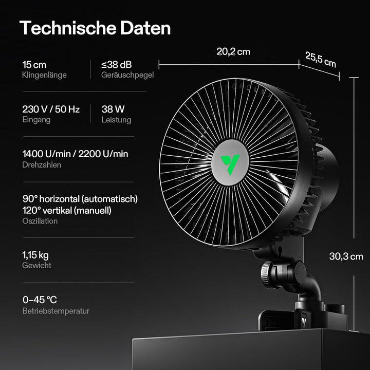 VIVOSUN AeroWave A6 Ventilator mit Clip 150 mm, Automatisch Oszillierend, Leise &amp; Leistungsstark, St