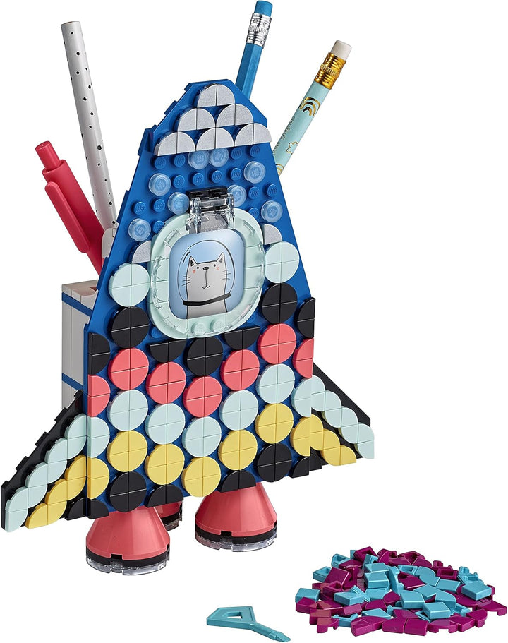 LEGO 41936 DOTS Raketen Stiftehalter Bastelset für Kinder, Kinderzimmer-Deko, Kreativset Normale Ver