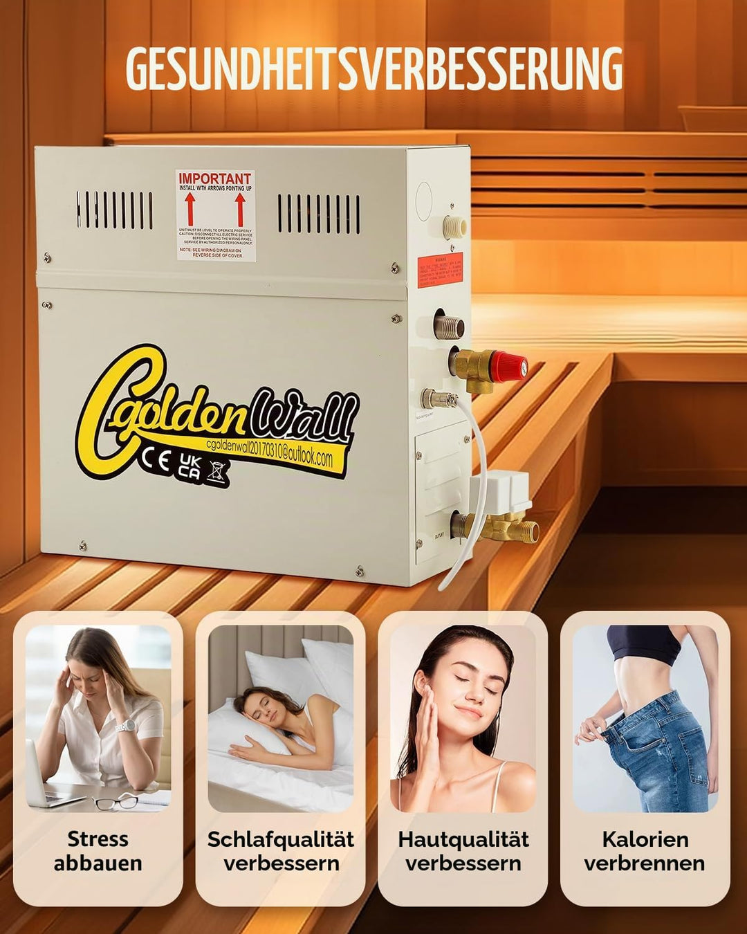 CGOLDENWALL 3 KW Haushalt Sauna Dampfgenerator 220 V, ideal für Sauna/Dusche/Bad/Spa, mit Automatisc