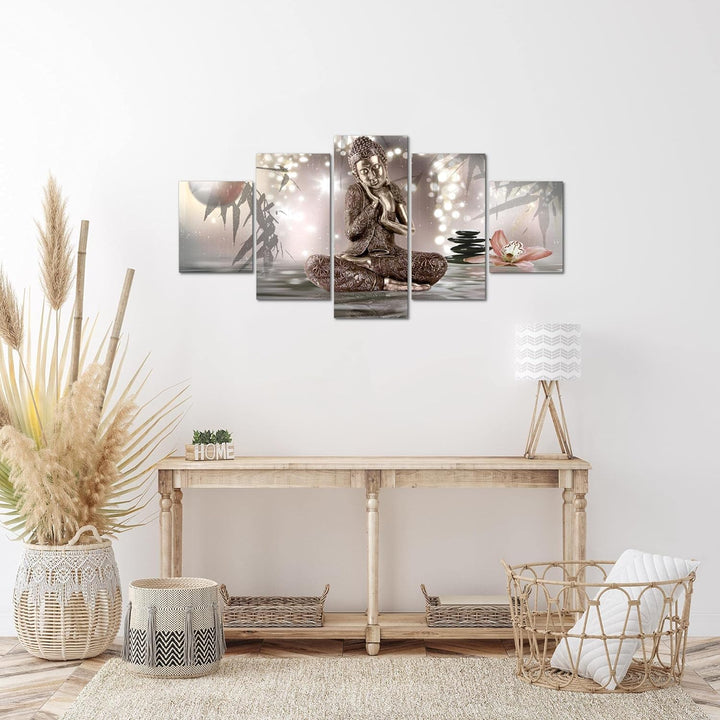 Runa Art Wandbilder Buddha Feng Shui 5 Teilig Bild auf Vlies Leinwand Deko Wohnzimmer Schlafzimmer S