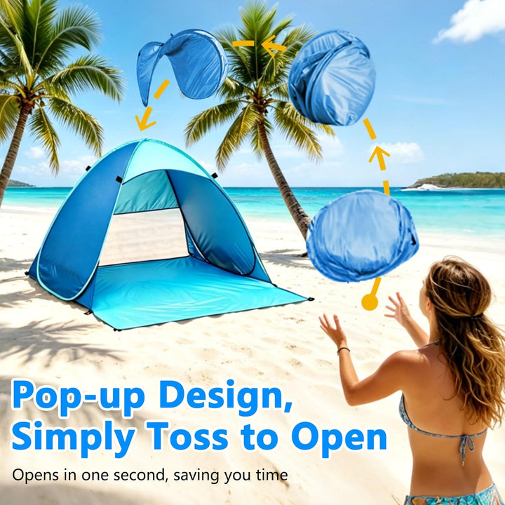 Pop Up Strandmuschel, UPF 50+, Windschutz Strand, Strandzelt für 1-3 Personen, inkl. Tragetasche und