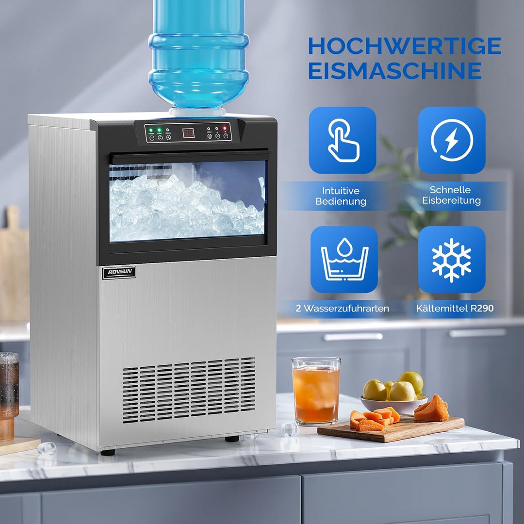 ROVSUN Gewerbliche Eiswürfelmaschine 73 kg/24 Std. Kommerzielle Eismaschine mit Kompressor 72 Stück/