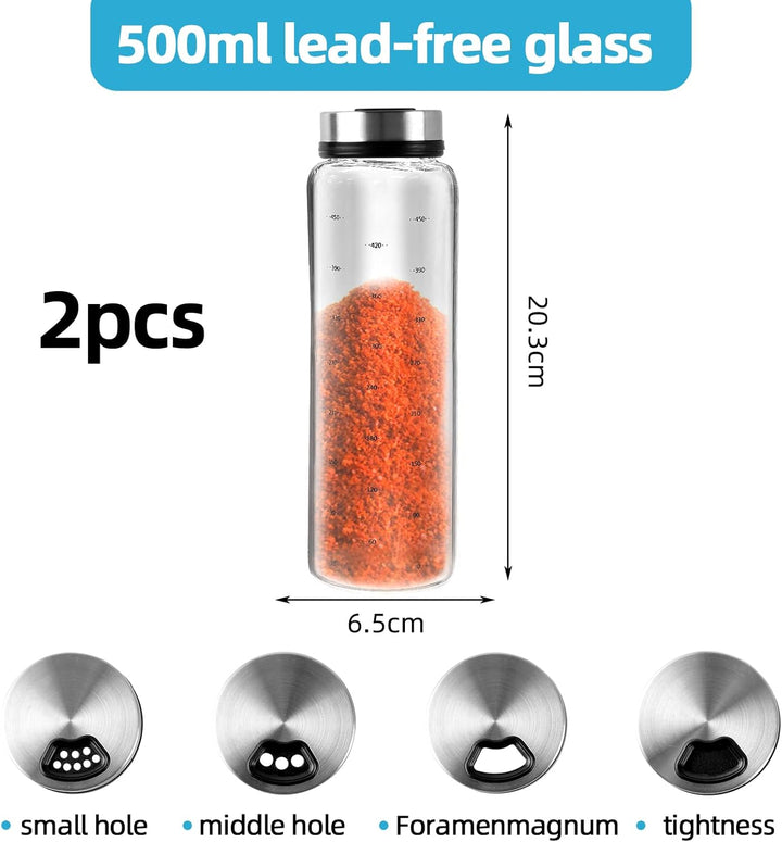 500 ml Gewürzgläser Mit Drehdeckel, 2 Stück Borosilikatglas Gewürzstreuer, Gewürzstreuer mit 3 Arten