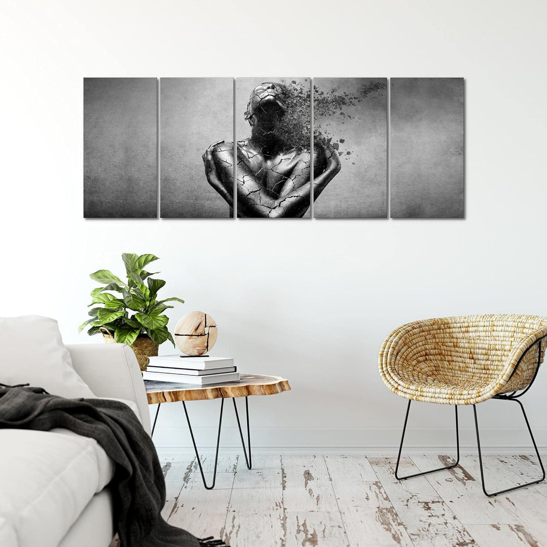 Runa Art Wandbild XXL Abstrakt Mensch Wohnzimmer Schlafzimmer 200 x 80 cm Schwarz Weiss 5 Teilig - M