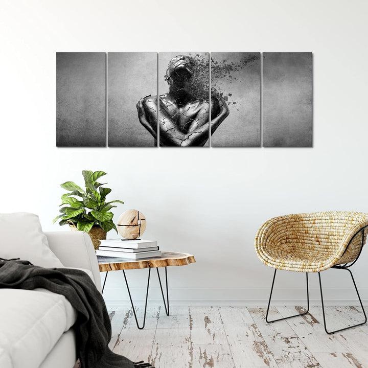 Runa Art Wandbild XXL Abstrakt Mensch Wohnzimmer Schlafzimmer 200 x 80 cm Schwarz Weiss 5 Teilig - M
