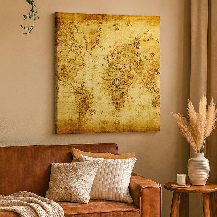 Bilder auf Leinwand Karte Welt Kontinente Leinwandbild mit Rahmen 60x60cm Wandbilder Dekoration Wohn