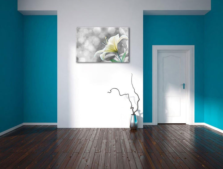 Bezaubernde Lilie schwarz/weiss Format: 100x70 auf Leinwand, XXL riesige Bilder fertig gerahmt mit K