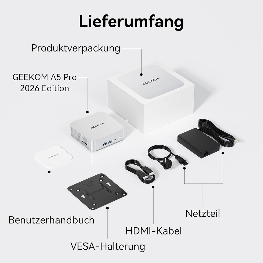 GEEKOM Mini PC A5 Pro 2026 Edition mit AMD Ryzen 5 7530U, 1TB SSD 16GB RAM(Deckt 95% der Nutzer ab)