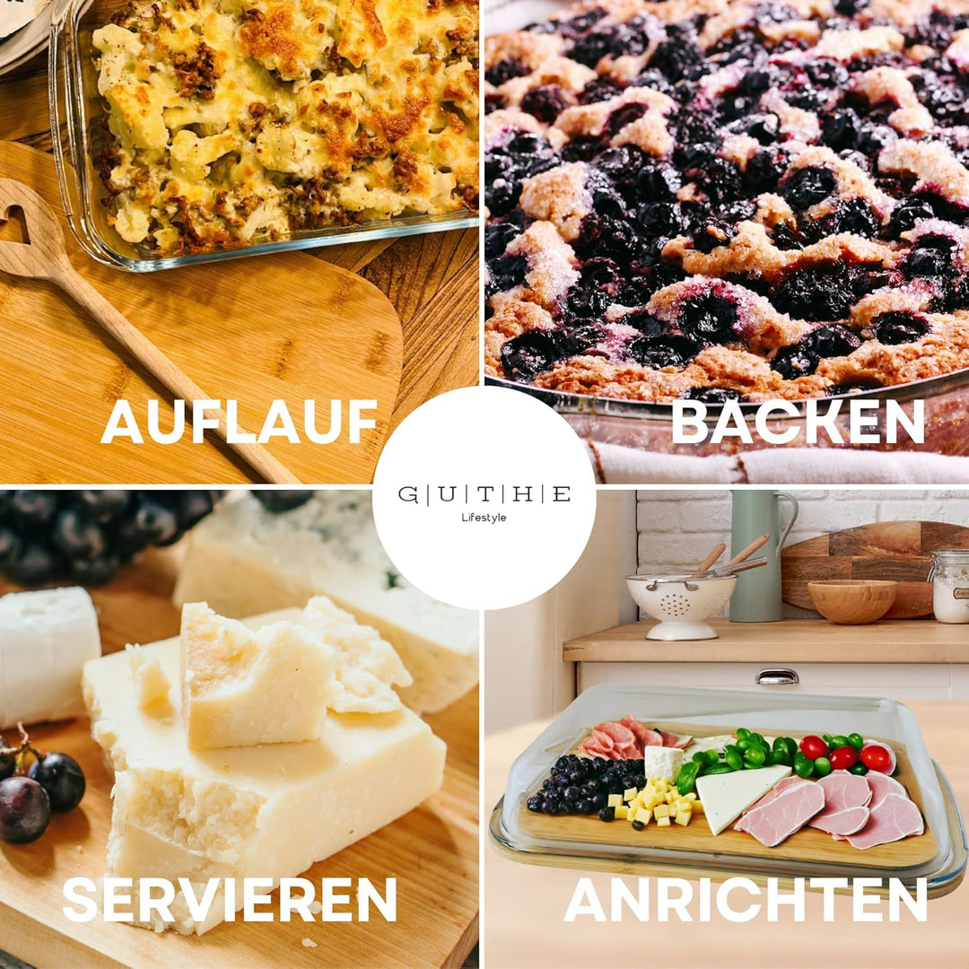 GUTHE Lifestyle 3er Set Aufschnittboxen für Kühlschrank glas, stapelbare Frischhaltedosen mit Holzde