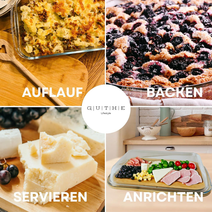GUTHE Lifestyle 3er Set Aufschnittboxen für Kühlschrank glas, stapelbare Frischhaltedosen mit Holzde